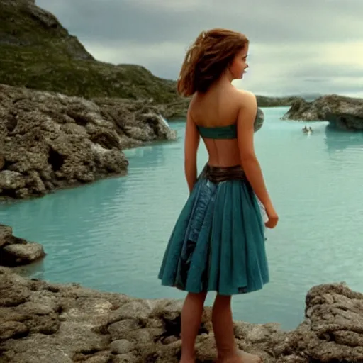 Prompt: emma watson, film still from the blue lagoon