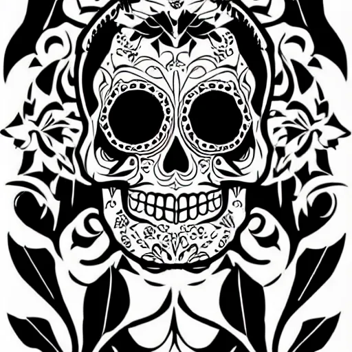 Image similar to a small vector tattoo design. art nouveau sugar skull.