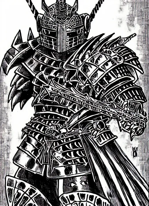 Image similar to wrewolf armored knight by kentaro miura