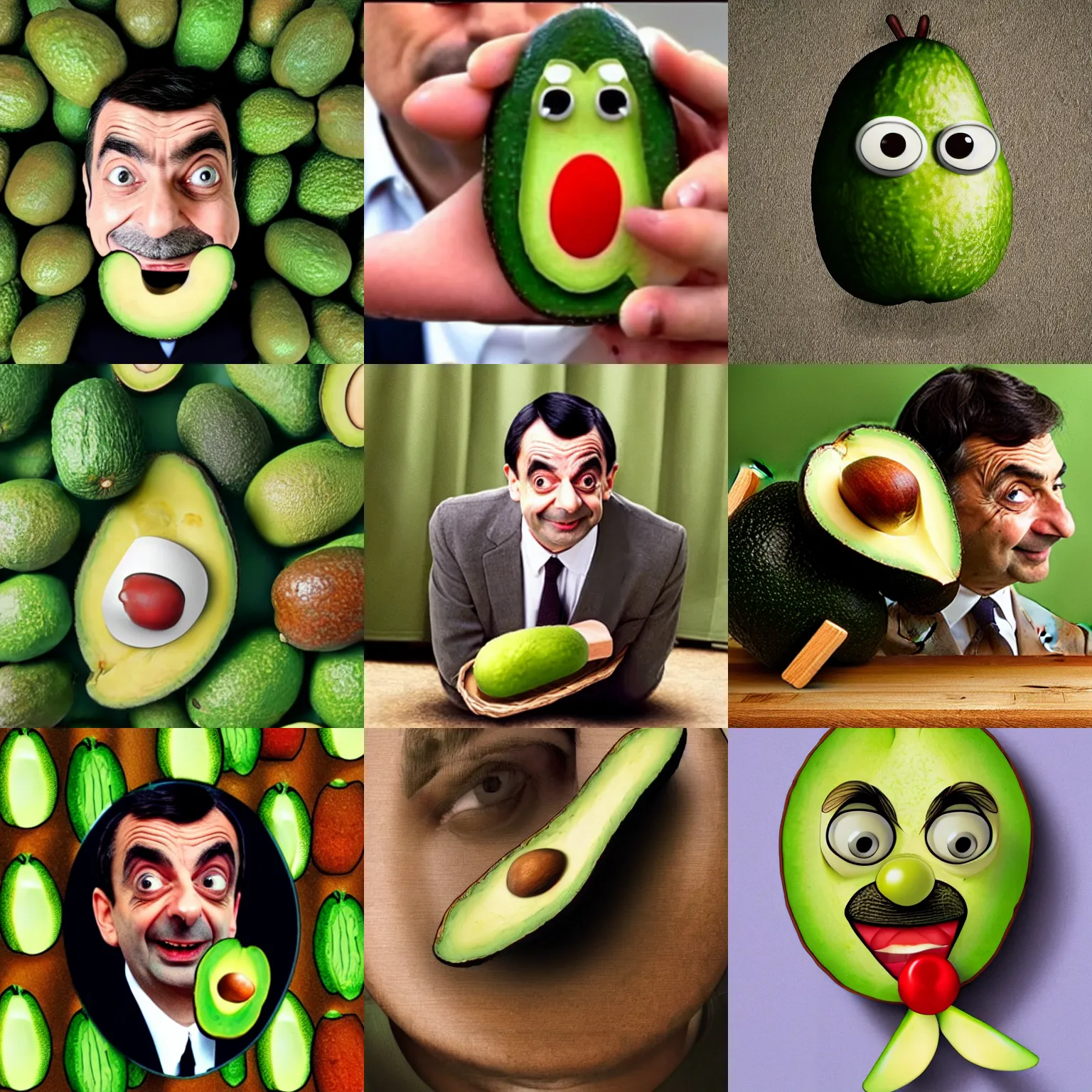 Prompt: photo of mr bean in an avacado