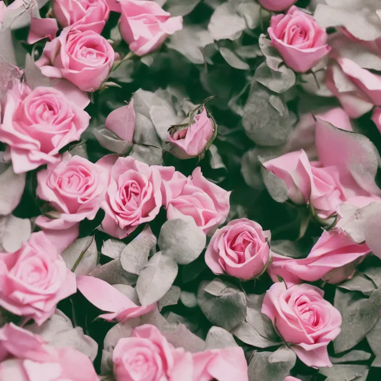 Prompt: chrome flowers in the terrarium, film photo, soft lighting album cover, nostalgia, rose gradient