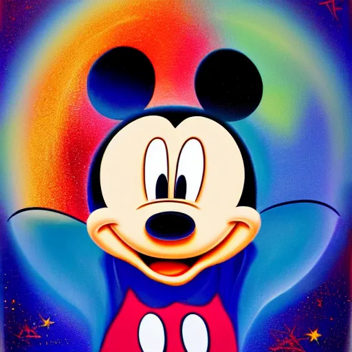 Image similar to Mickey Mouse as a painting, shiny, stars, space, 8k, high resolution