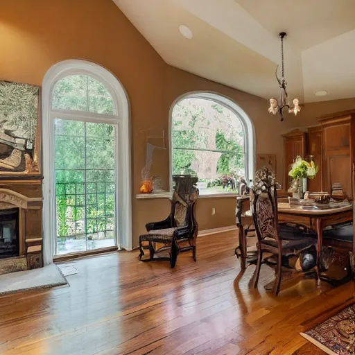 Prompt: a real estate home interior photo. there is a ghost sitting in a chair.