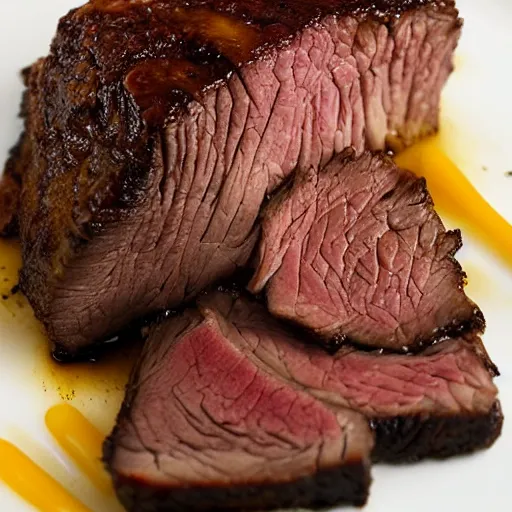 Image similar to chuck roast norris, food photo of chuck norris face on chuck roast