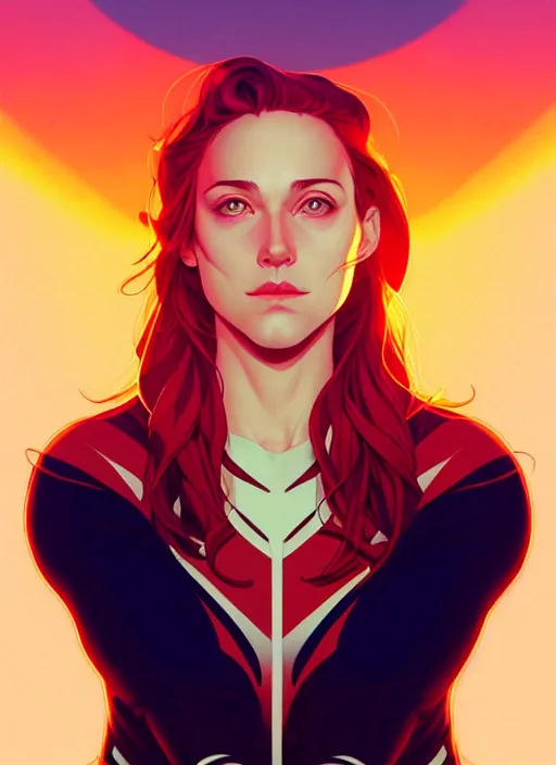 Prompt: artgerm Joshua Middleton comic art, cinematics lighting, sunset colors, pretty female Sarah Goldberg, big smirk, symmetrical face, symmetrical eyes,full body, in a field, sunset