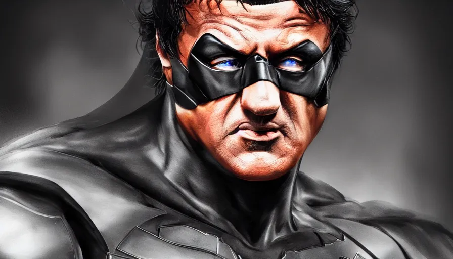 Image similar to Digital painting of Sylvester Stallone as Batman, hyperdetailed, artstation, cgsociety, 8k