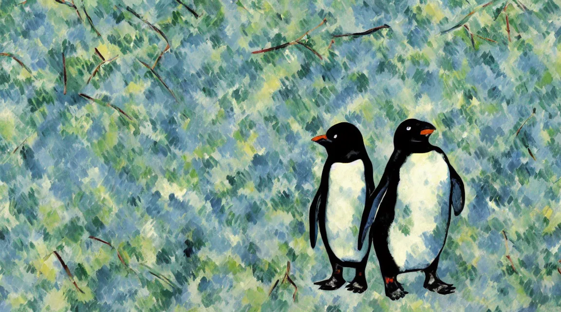 Prompt: Linux Tux penguin wallpaper painted by Cezanne