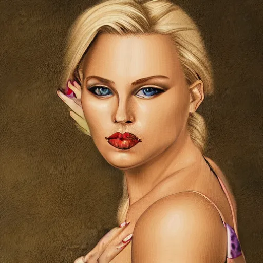 Prompt: portrait of a blonde femme fatale, highly detailed, by Glen Orbik, - H 896