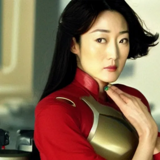 Prompt: film still of chinese actress gong li in iron man