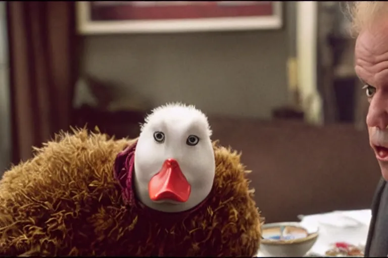 Prompt: still image of howard the duck in the sopranos.