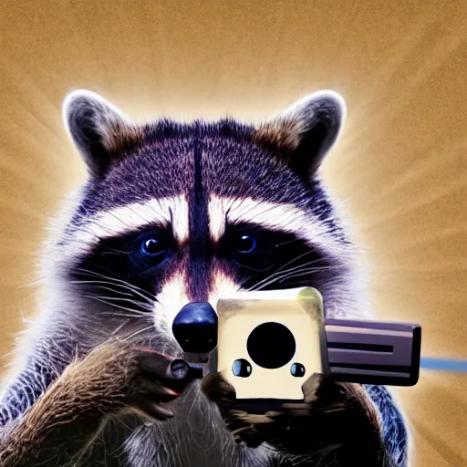 Image similar to racoon holding a laser gun, digital art , centred award winning 4K