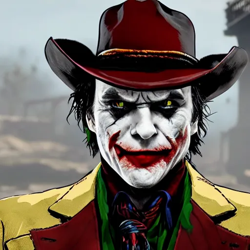 Image similar to Joker in Red Dead Redemption 2, gameplay, 8k