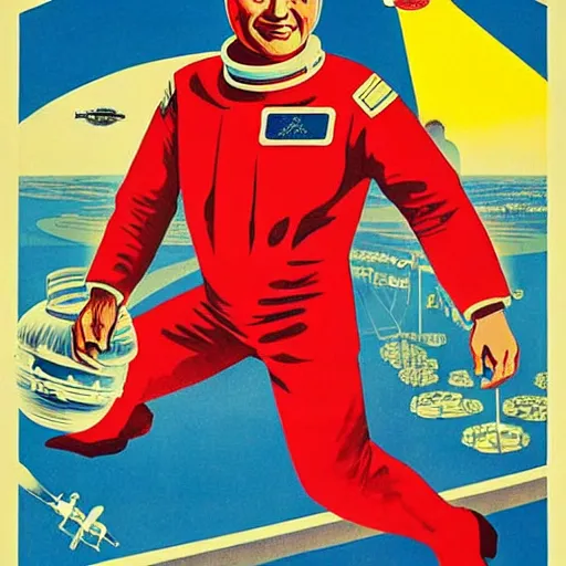 Image similar to rob schneider as cosmonaut on 1 9 6 0 soviet propaganda poster. beautiful. high detailed. intricate. illustration. propaganda. ussr