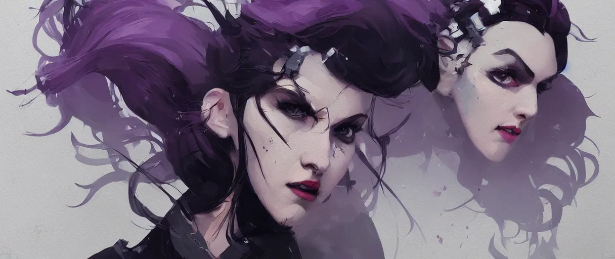 Image similar to a duotone black and lilac comic noir illustration painting of yennefer of vengerberg by sachin teng and sergey kolesov and ruan jia and heng z. graffiti art, scifi, fantasy, hyper detailed. octane render. concept art. trending on artstation