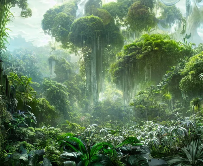 Image similar to transparent clear see - through image of twisting clouds, lush botany, orchids, ferns, garden environment, ultra realistic, concept art, art nouveau, photorealistic, octane render, 8 k, unreal engine. art by gustave dore and nori inoguchi and sam kaplan and zachary goulko and christopher marley and artgerm and alphonse mucha