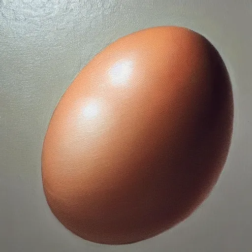 Image similar to a hyper-realistic studio oil painting of an egg; hyper-detailed; an extraordinary masterpiece!!!; flawless; trending on artstation