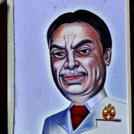 Image similar to id photo of a viktor orban in emperor outfit, art by peter sato