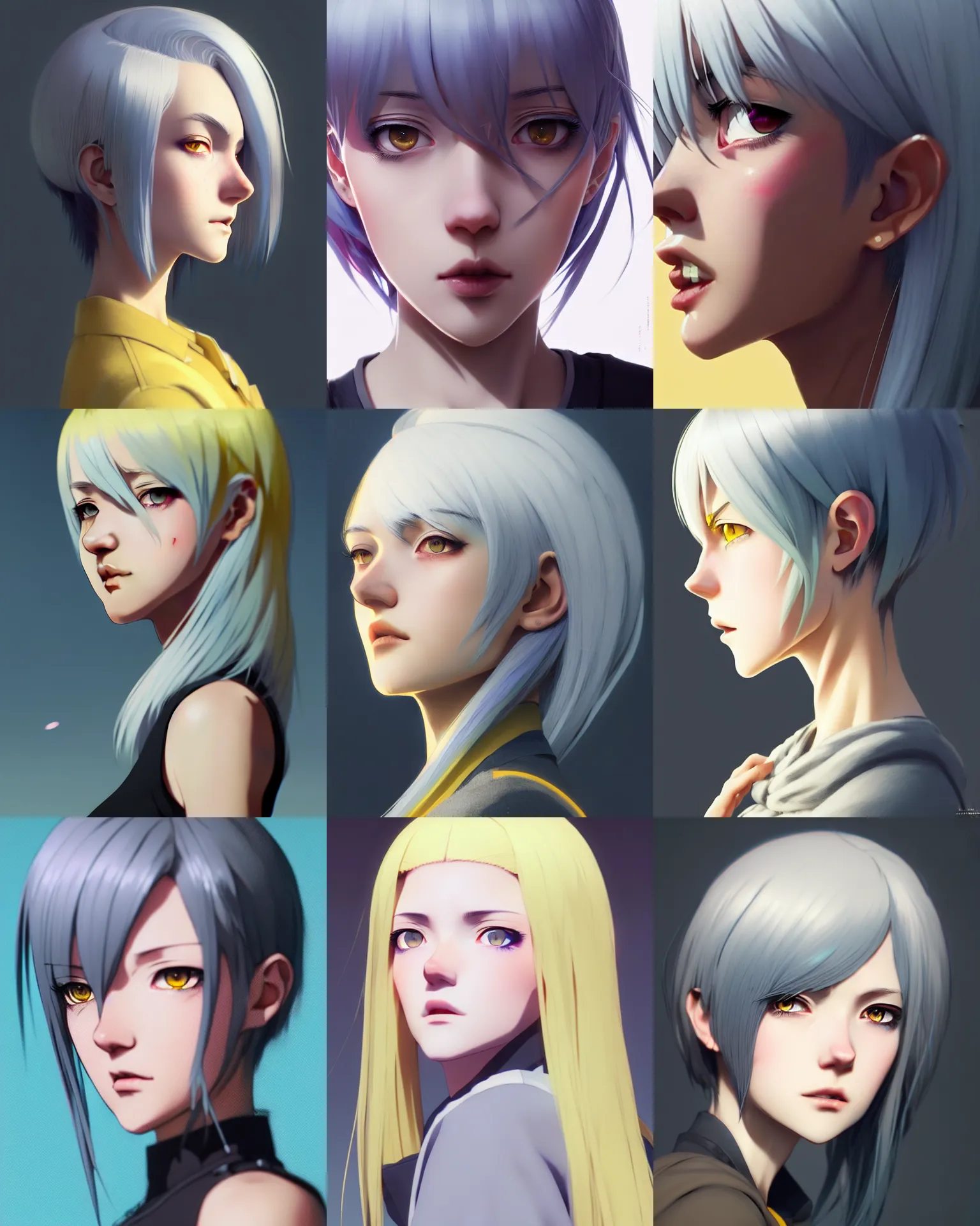 profile of girl with grey hair, yellow eye, cinematic | Stable ...