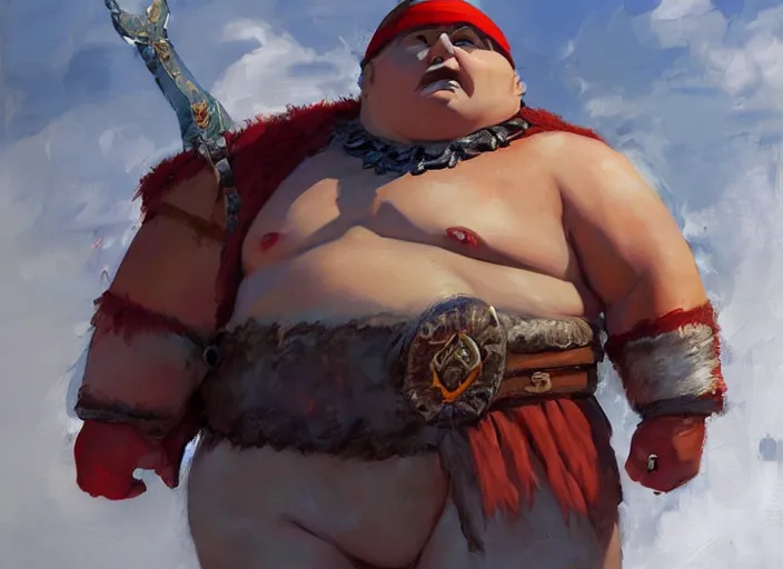 Image similar to a highly detailed beautiful portrait of eric cartman as kratos, by gregory manchess, james gurney, james jean