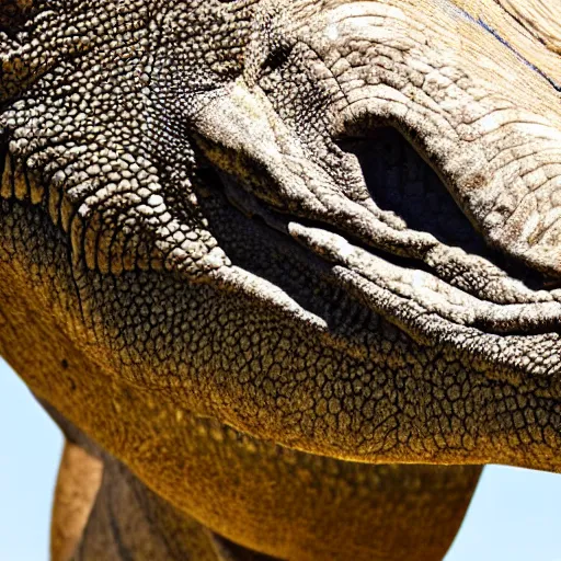 Prompt: close up of a sauropod's face with lizard skin t