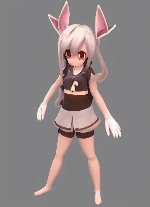 Image similar to female eevee mini cute girl, character adoptable, highly detailed, rendered, ray - tracing, cgi animated, 3 d demo reel avatar, style of maple story and zootopia, maple story eevee trainer, fluffy, dark skin, cool clothes, soft shade, soft lighting, portrait pose