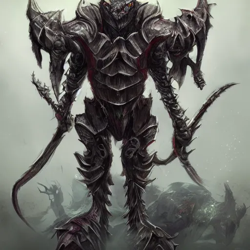 Image similar to video game boss, monster wearing armor