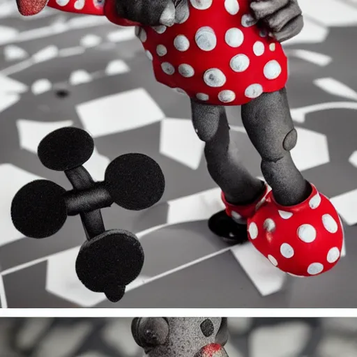 Prompt: a claymation scissors creature that is inviting and friendly, aleksandr deyneka's depiction of the concept of arrest, red polka dot disease on black marble palace