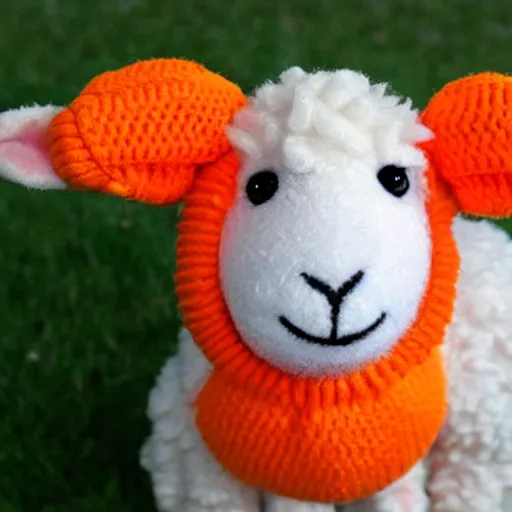 Image similar to cute little sheep wearing orange inmate clothes