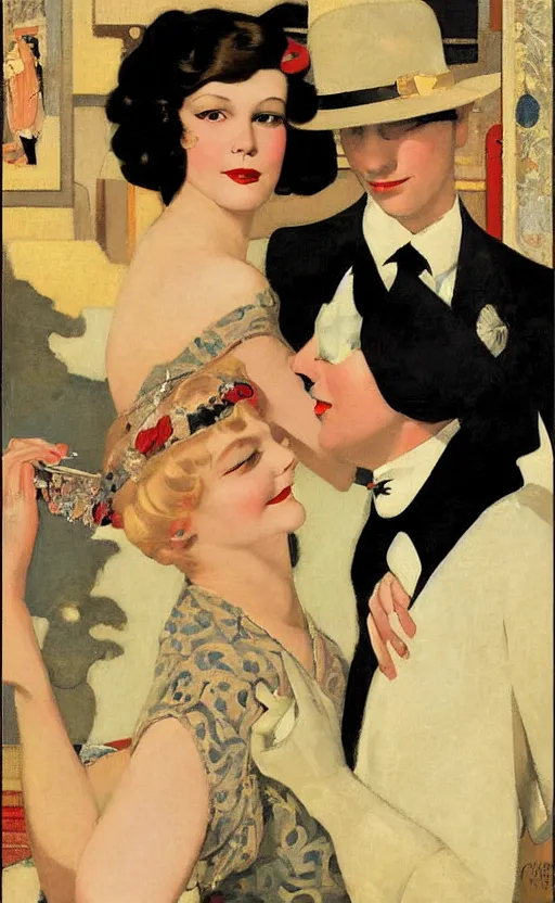 Image similar to an oil painting depicting high society life in the Jazz Age, 1920s style, smooth, Francis Coates Jones, Coles Phillips, Dean Cornwell, JC Leyendecker