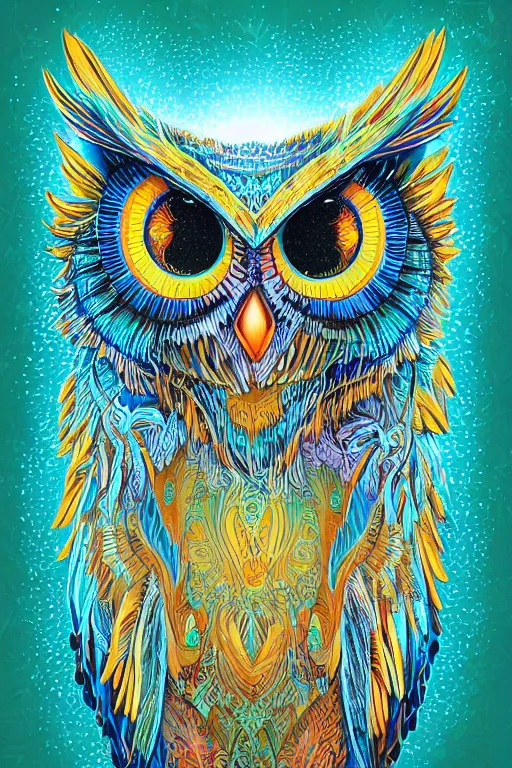 Image similar to glowing owl, beautiful colours, highly detailed, digital art, sharp focus, trending on art station