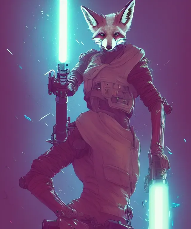 Image similar to a portrait of an anthropomorphic cyberpunk fox holding a lightsaber, fantasy, elegant, digital painting, artstation, concept art, matte, sharp focus, illustration, art by josan gonzalez