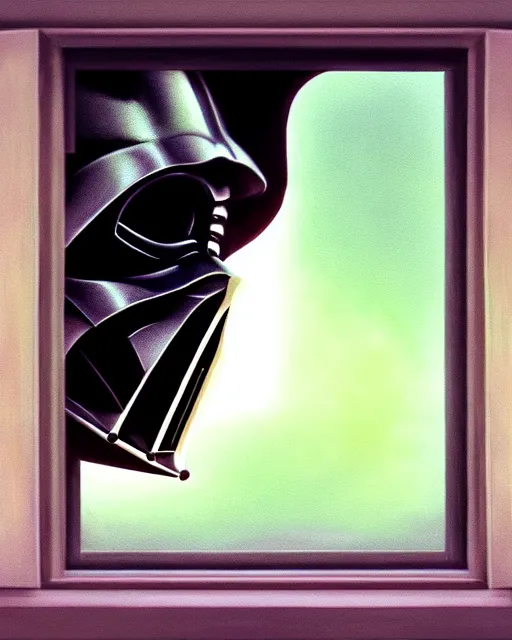 Image similar to pastel painting portrait of darth vader looking through a large window into space, high production value, intricate details, high resolution, hdr, high definition, masterpiece, realistic, ultrarealistic, highly detailed, hd, sharp focus, non blurry, sharp, smooth