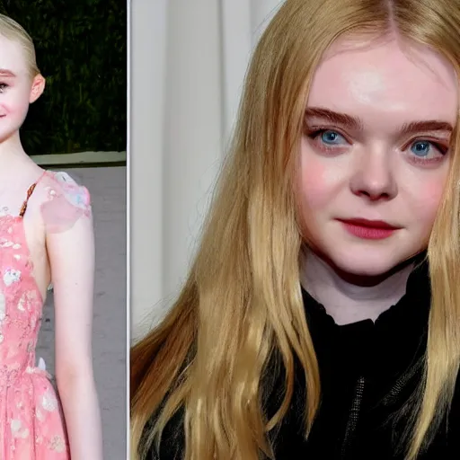 Prompt: Elle Fanning with dwarfism