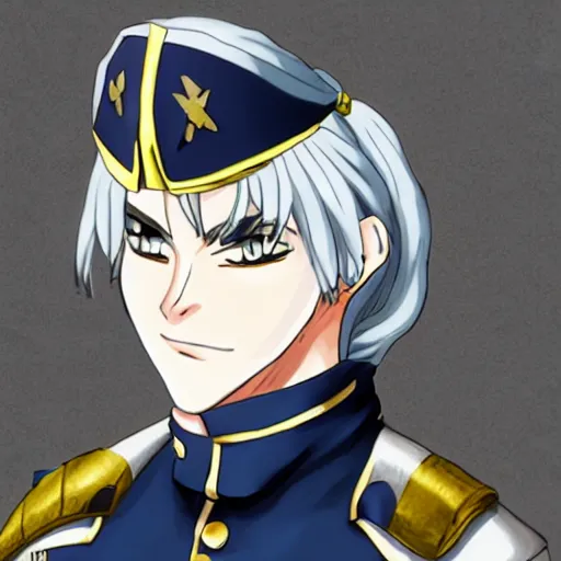 Prompt: Anime D&D character of a Shadow Monster who is a Military Officer with White Hair