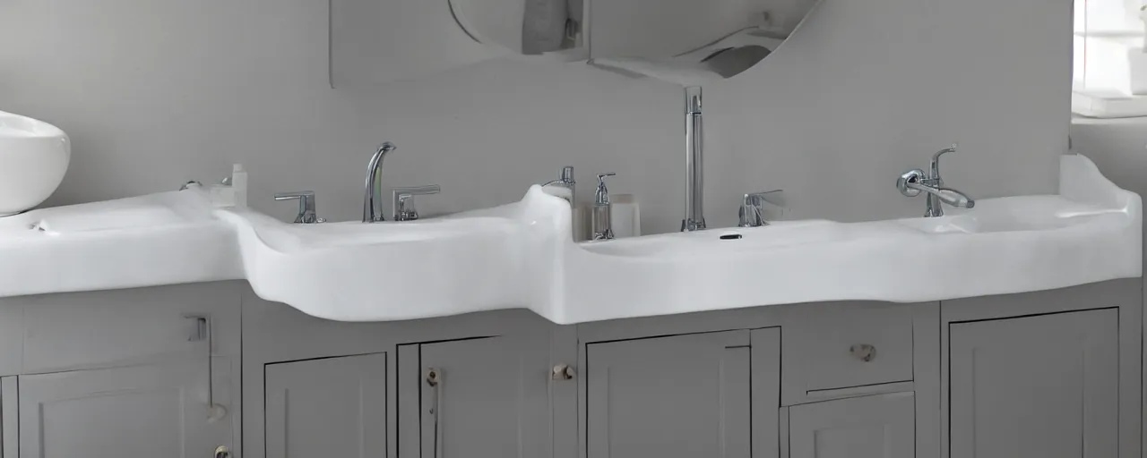 Prompt: English bathroom sink with two taps