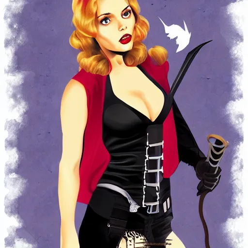 Image similar to a pin up of buffy the vampire slayer. gothic, digital art