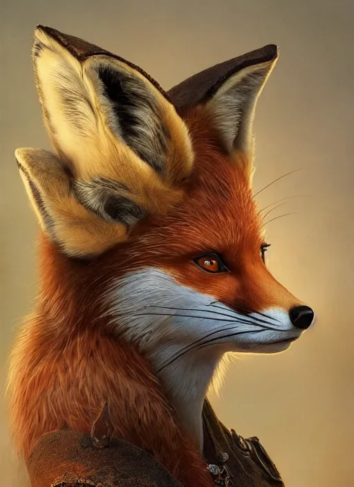 Prompt: portrait of a fox - faced ranger, dnd, gwelf, highly detailed, perfect lighting, perfect composition, 8 k, by artgerm, brian froud, larry macdougall, jean - baptiste monge, cgi