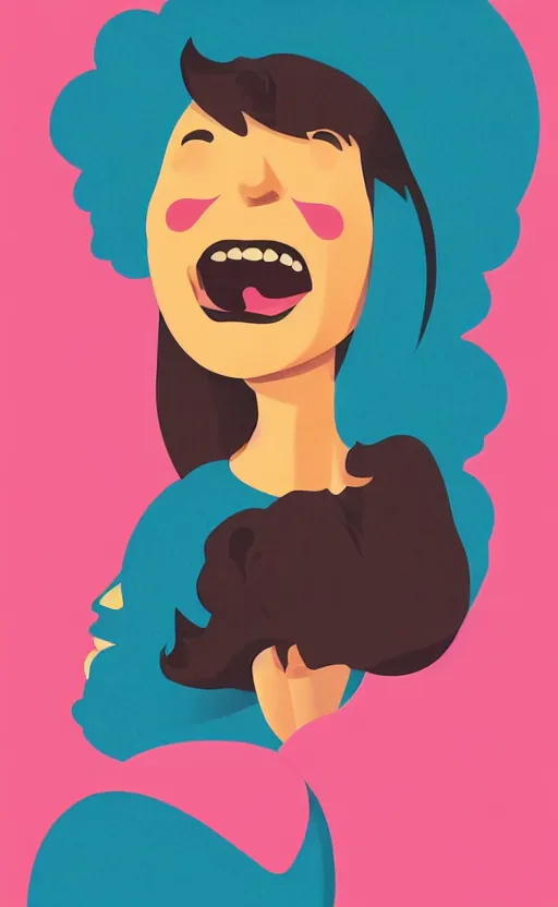 Image similar to illustration with a woman laughing out loud, standup, comedy, joke, painting by tom whalen, funny meme photo, trending on behance, digital illustration, storybook illustration, grainy texture, flat shading, vector art, airbrush, pastel, watercolor, poster