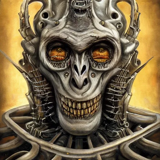 Image similar to Nicolas Cage as biomechanical monster intricate, smooth, artstation, painted by Hans Giger