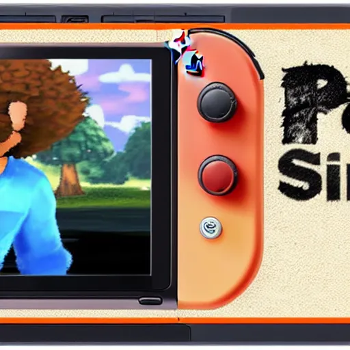 Image similar to Bob Ross as a Super Smash bros ultimate character, Nintendo switch