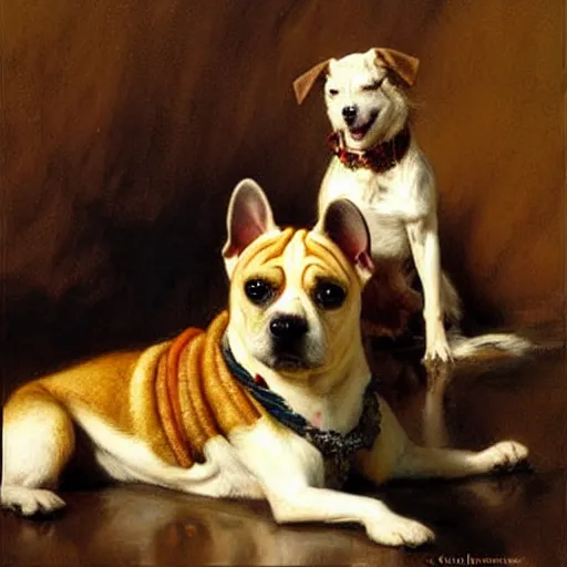 Image similar to pun dog meme, painting by gaston bussiere, craig mullins, j. c. leyendecker