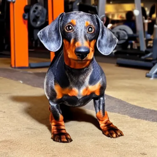 Image similar to dachshund bodybuilder