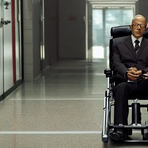 Image similar to movie still of Gus Fring as Professor X in a new X-Men movie