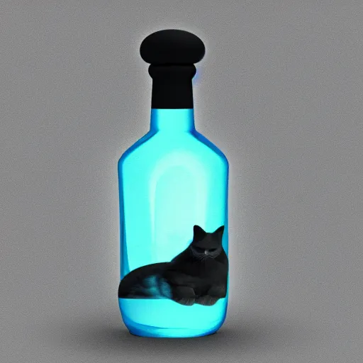 Image similar to fluffy blue cat in the bottle of whiskey, ultra details, artstation trendings, rendering by octane, black and white photo