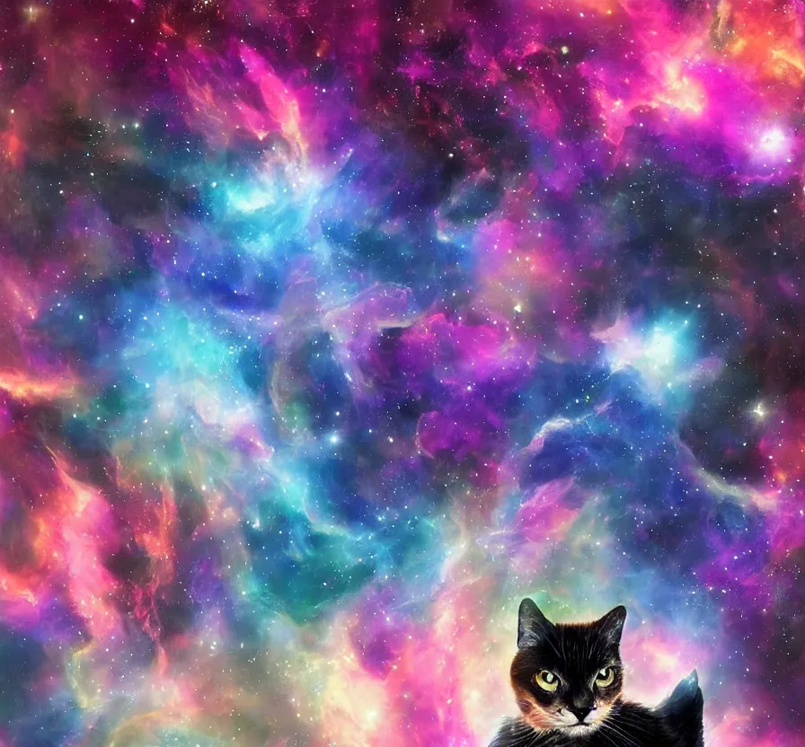 Prompt: space cat in nebula, acrilic paint, heavenly atmosphere, ink paint, ultra detailed, by popular digital artist, beautiful image, resolution, artstation