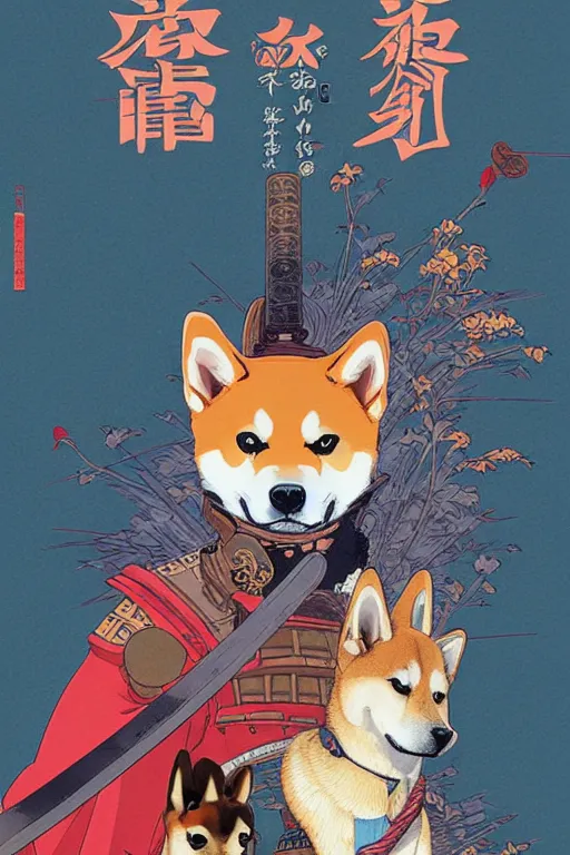 Prompt: poster of a shiba inu as a samurai, studio ghibli aesthetic, by yoichi hatakenaka, masamune shirow, josan gonzales and dan mumford, ayami kojima, takato yamamoto, barclay shaw, karol bak, yukito kishiro