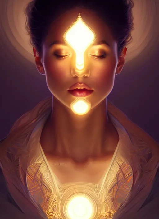 Image similar to symmetry!! portrait of office worker, glowing lights!! intricate, elegant, highly detailed, digital painting, artstation, concept art, smooth, sharp focus, illustration, art by artgerm and greg rutkowski and alphonse mucha