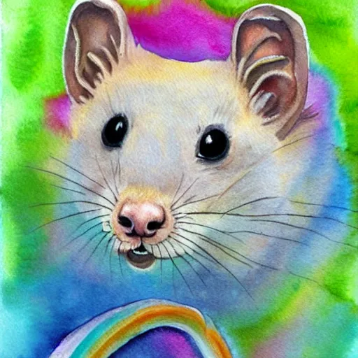 Image similar to rainbow ferret, aquarelle painting, high quality