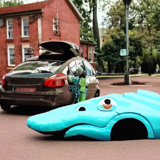 Prompt: a car in the shape of an alligator