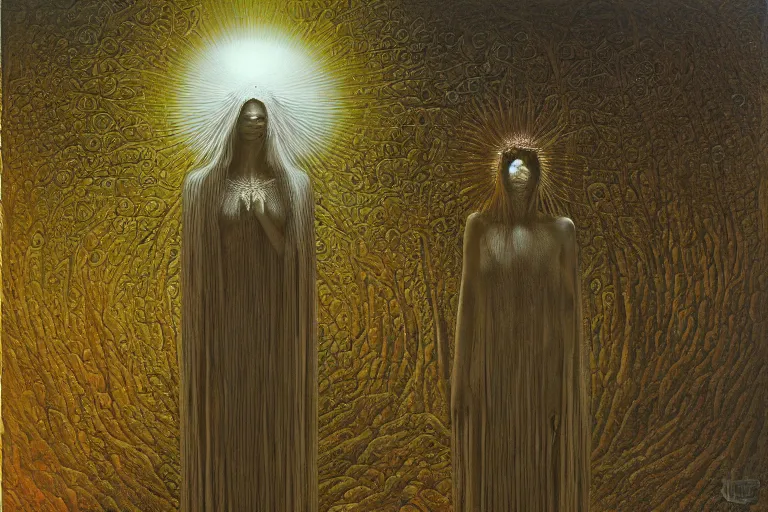 Image similar to The queen of the sun by Zdzislaw Beksinski, Jeffrey Smith and H.R. Giger, oil on canvas